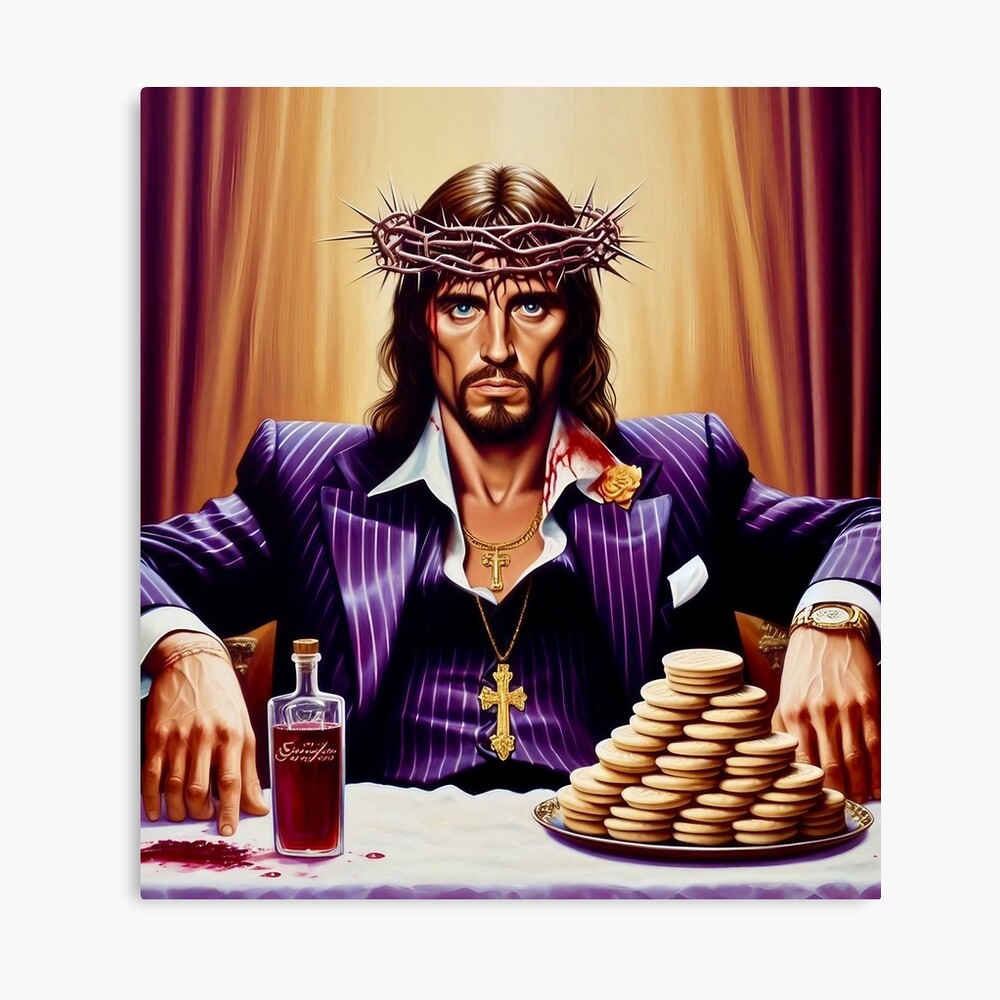 Color Scarface Jesus II - Jesus in Purple Pinstripe Suit Poster