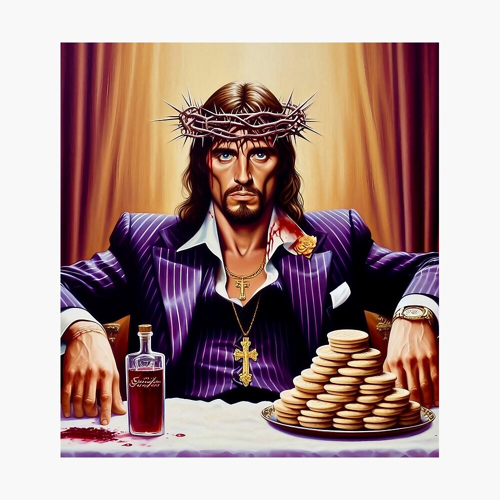 Color Scarface Jesus II - Jesus in Purple Pinstripe Suit Poster