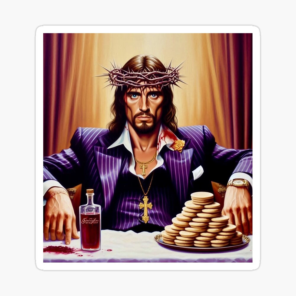 Color Scarface Jesus II - Jesus in Purple Pinstripe Suit Poster