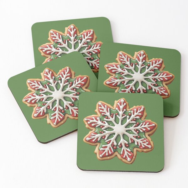 Aperçu de l'œuvre Biscuit flocon de neige rouge et vert créée et vendue par LarkspurAndTea.