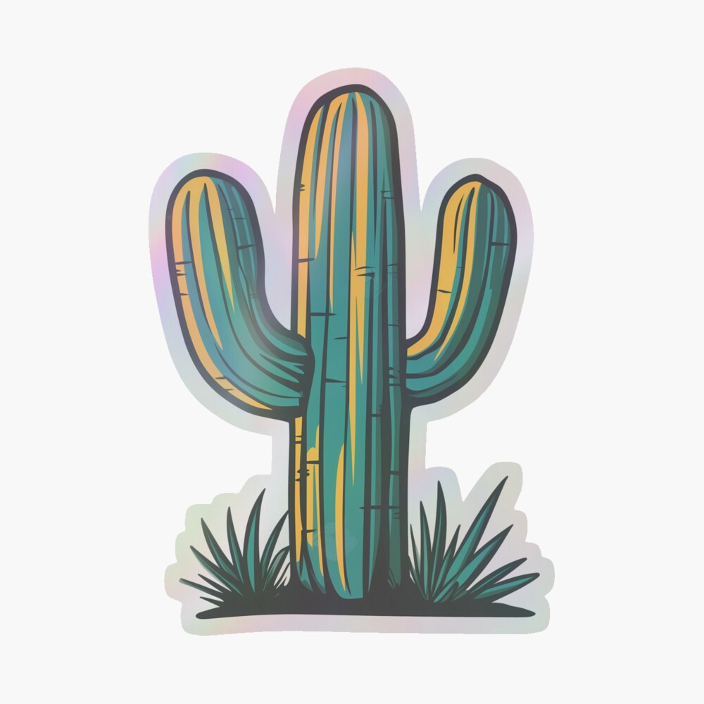 Holographic Sticker Muscular Saguaro Cactus in the Desert