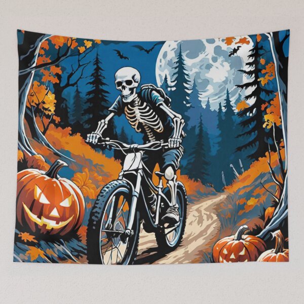 Item preview, Skeleton Riding Through Autumn Forest at Moonlight Halloween Night Ride designed and sold by GrizzlyCollective.
