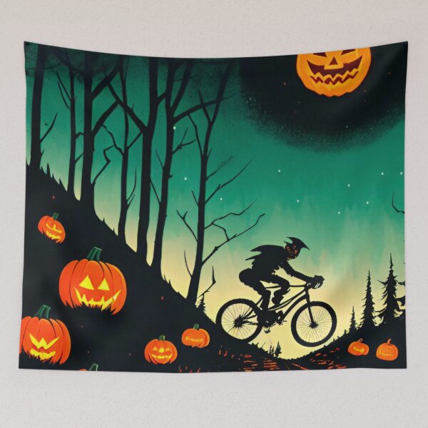 Item preview, MTB Rider Jumping the Haunted Trails at Midnight on Halloween designed and sold by GrizzlyCollective.