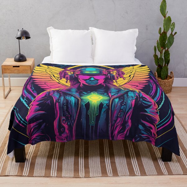 Item preview, Neon-Glowing Cyberpunk Angel T-Shirt - Futuristic Hip God with Electric Halo Art D73 designed and sold by pixelandcrafted.
