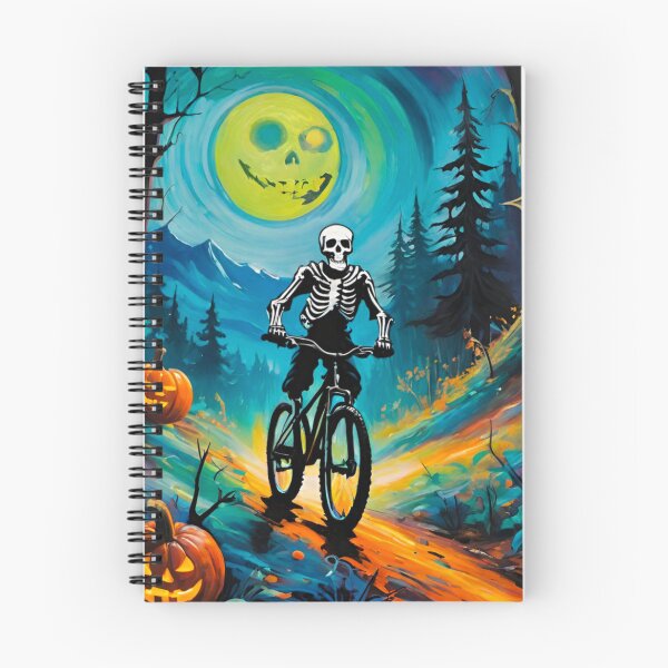 Item preview, Skeleton MTB Rider in the Forbidden Forest Surrounded by Pumpkins designed and sold by GrizzlyCollective.