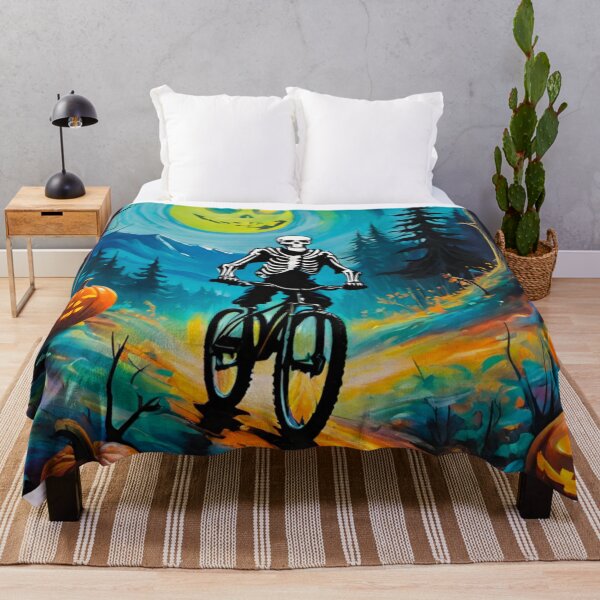 Item preview, Skeleton MTB Rider in the Forbidden Forest Surrounded by Pumpkins designed and sold by GrizzlyCollective.