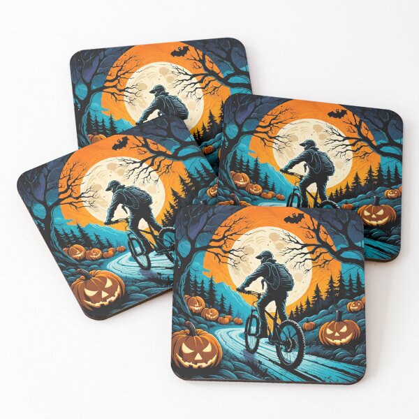 Item preview, MTB Rider Late on Halloween Night in the Forest with Pumpkins designed and sold by GrizzlyCollective.