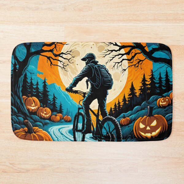 Item preview, MTB Rider Late on Halloween Night in the Forest with Pumpkins designed and sold by GrizzlyCollective.