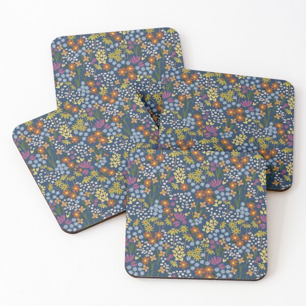 Item preview, Hand painted ditzy floral wonderland - rich dark blue background designed and sold by SCdesignqld.
