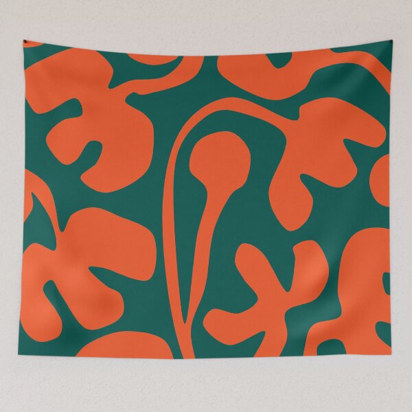 Item preview, Cozy Matisse Cutouts Inspired Floral Pattern in Green and Orange designed and sold by Deutschic.