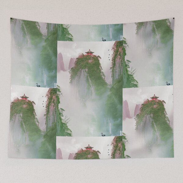 Item preview, Mystic Mountains and Cranes - Chinese Landscape Art designed and sold by Piotrek0001.
