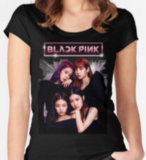 Schwarz Rosa Tailliertes Rundhals-Shirt