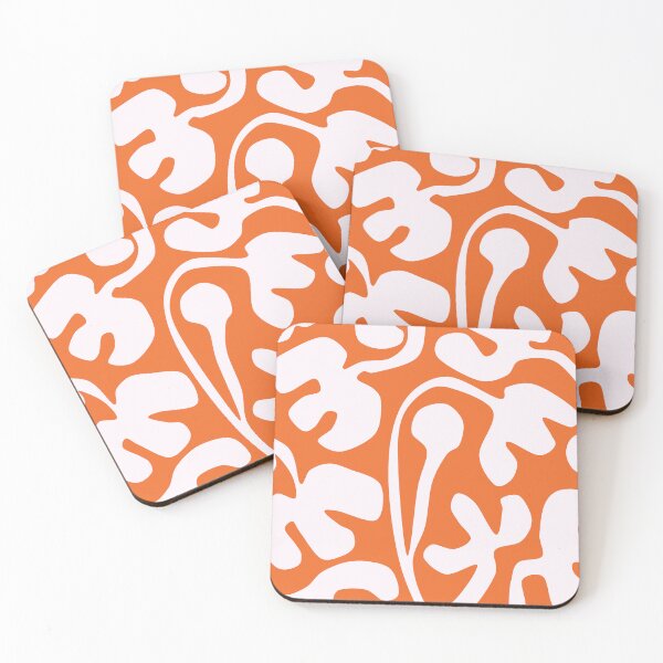 Artikelvorschau, Fröhliches, von Matisse Cutouts inspiriertes Blumenmuster in Orange und Weiß entworfen und verkauft von Deutschic.