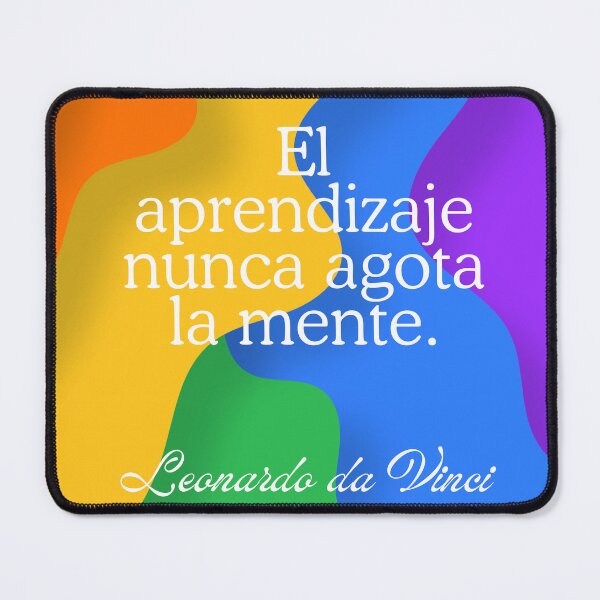Vista previa del artículo con la obra «Frase de Leonardo da Vinci "El aprendizaje nunca agota la mente" Arcoiris», diseñado y vendido por Bookwormshop.