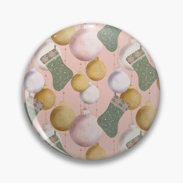 Item preview, stockings & sparkling holiday baubles pattern on pink designed and sold by Catherine Wallace Art.