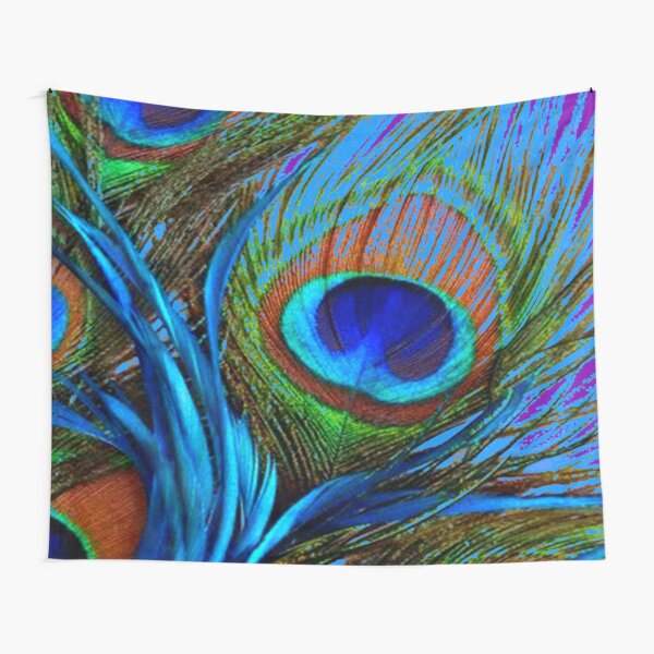 BABY BLUE PEACOCK FEATHERS ABSTRACT Tapestry