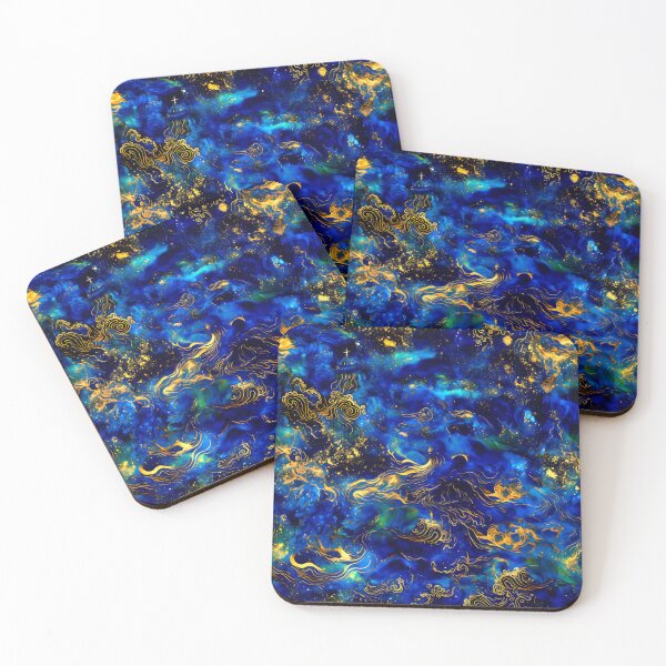Item preview, a night sky - Chinese inspired brillant blue golden abstract pattern designed and sold by Elbenlady.