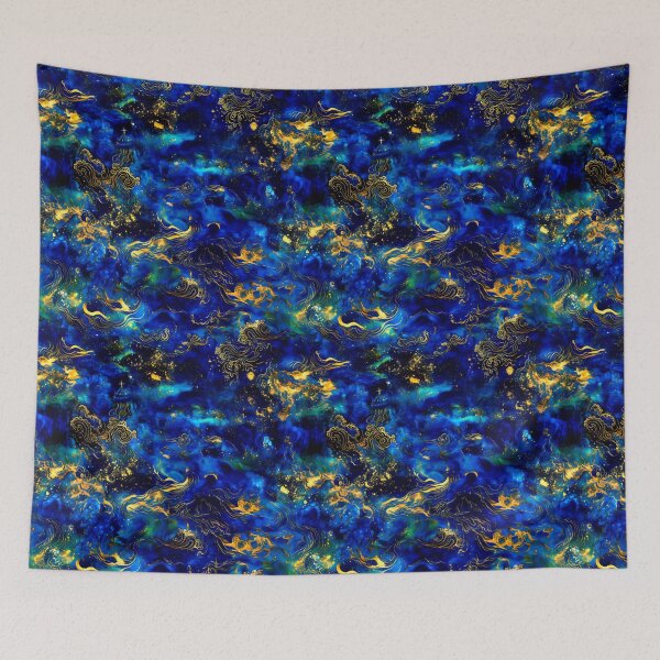 Item preview, a night sky - Chinese inspired brillant blue golden abstract pattern designed and sold by Elbenlady.