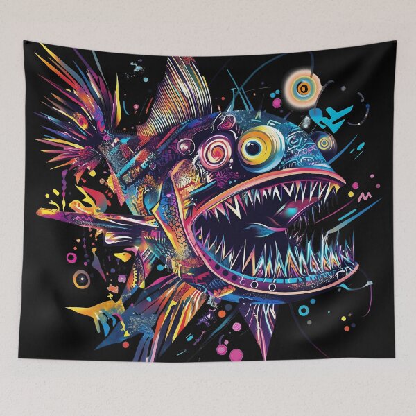 Item preview, Vivid Vibrant Multicolor Chaotic Angler Fish designed and sold by Artsy Sharky.
