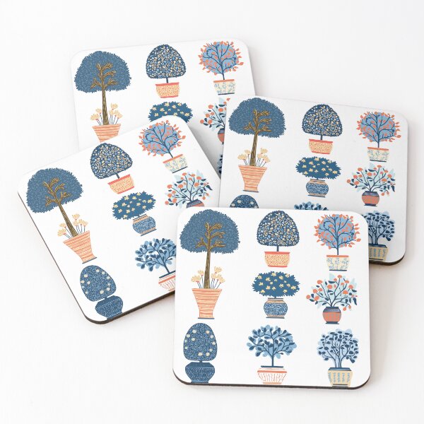 Item preview, Chinoiserie Potted Trees – Botanical Topiary Collection in Blue and Orange designed and sold by MindFulStudios.