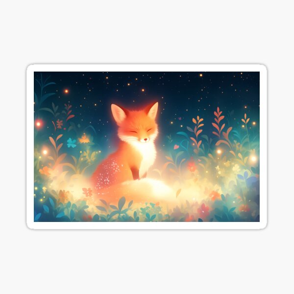 Item preview, Fox in a Field of Night Blossoms designed and sold by AshiraCreations.