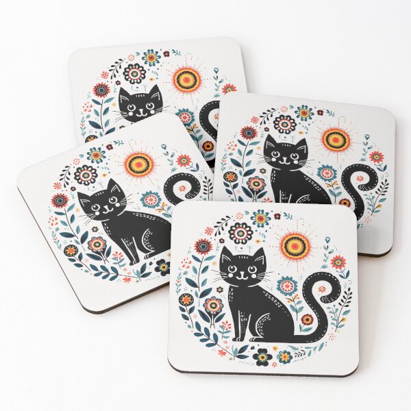 Item preview, Black cat with flowers designed and sold by Azrora.