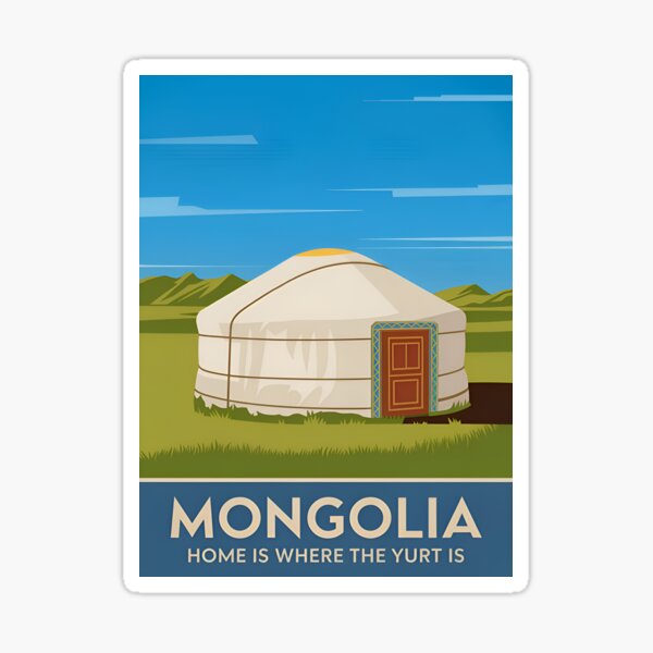 Aperçu de l'œuvre Yourte de voyage vintage amusante de style rétro en Mongolie créée et vendue par Blazing-Arts.