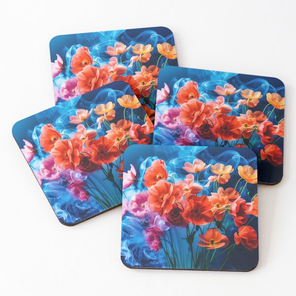 Item preview, Blue and red abstract background flowers designed and sold by Gabi.Media.