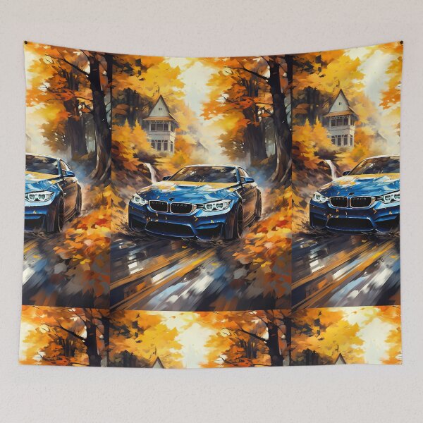 Item preview, Blue Sports Coupe Speeding Through Fall designed and sold by RevUpDesign.