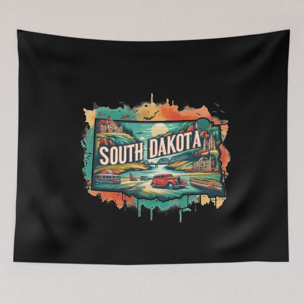 Item preview, South Dakota retro travel map of United States designed and sold by CleanDecor.