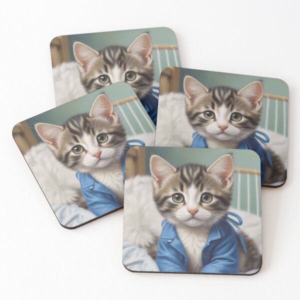 Item preview, Cute kitten in blue pyjamas designed and sold by GasconyPassion.