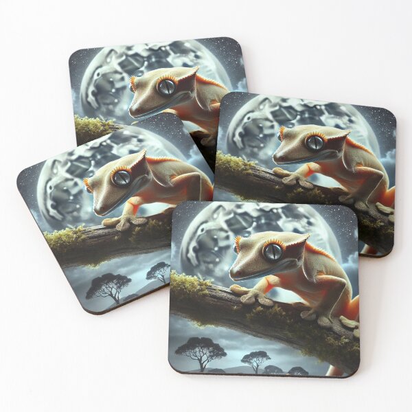 Item preview, Moonlit Crested Gecko Climbing at Night designed and sold by NocturnalNook.