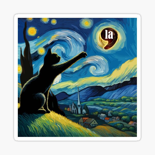 Vista previa del artículo con la obra «Gato negro de la noche estrellada de Halloween Coma La Kamala Harris», diseñado y vendido por AxelBrook.