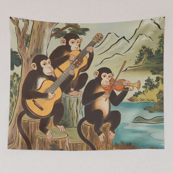 Item preview, Chinoiserie Monkey Trio with Guitars and Violin  designed and sold by Dshoppin.