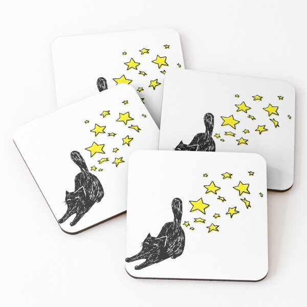 Item preview, black cat spraying stardusts designed and sold by PopcornpunkART.