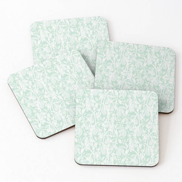 Item preview, White watercolor flowers on light emerald background designed and sold by Alex  Blud.