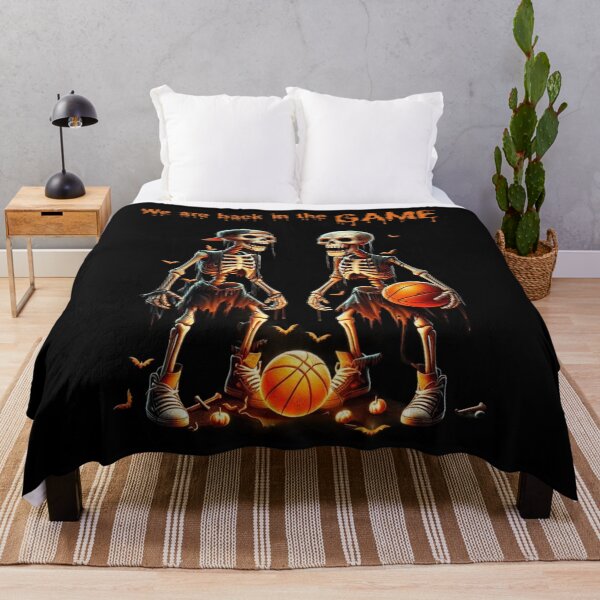 Item preview, Funny Halloween T-shirt We're Back in the GAME with skeletons returning to the basketball court, American football designed and sold by artimplementer.