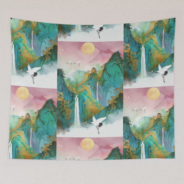 Item preview, Mystic Mountains and Cranes - Chinese Landscape Art designed and sold by Piotrek0001.