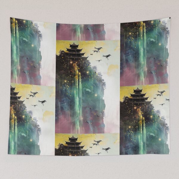Item preview, Mystic Mountains and Cranes - Chinese Landscape Art designed and sold by Piotrek0001.