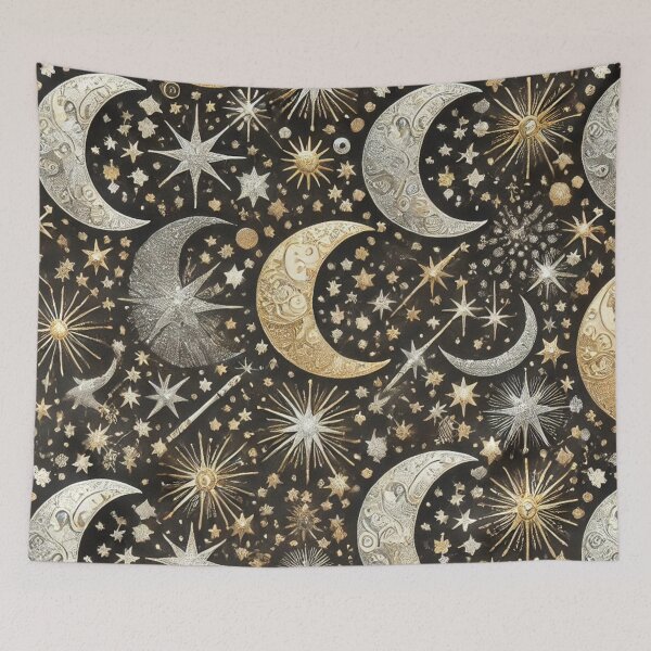 Item preview, Celestial Crescent Moon and Star Pattern designed and sold by TeslaSt0re.