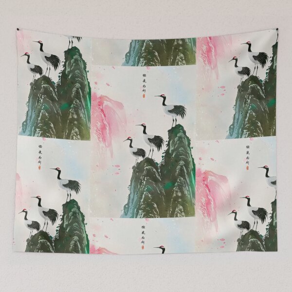 Item preview, Mystic Mountains and Cranes - Chinese Landscape Art designed and sold by Piotrek0001.