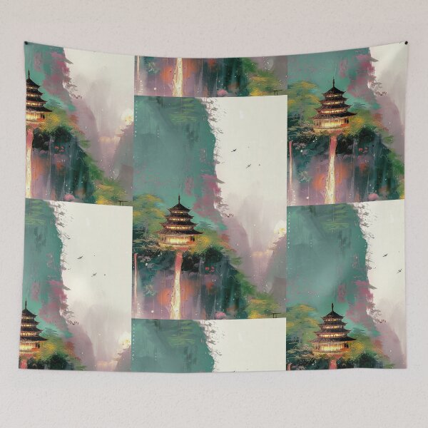 Item preview, Mystic Mountains and Cranes - Chinese Landscape Art designed and sold by Piotrek0001.