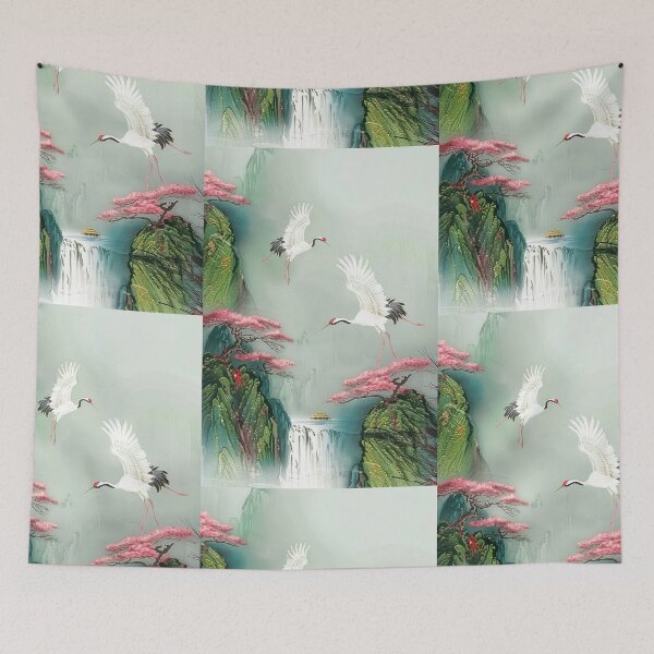 Item preview, Mystic Mountains and Cranes - Chinese Landscape Art designed and sold by Piotrek0001.