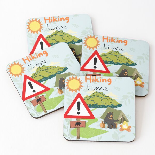 Item preview, Camping Bear with Warning Sign - Hiking Time Illustration designed and sold by MSHobbies.