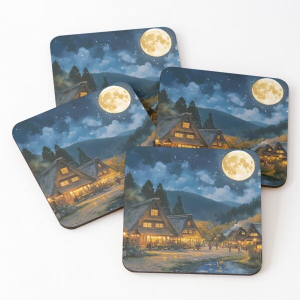 Item preview, Village In Japan During Full Moon designed and sold by sakurashorty.