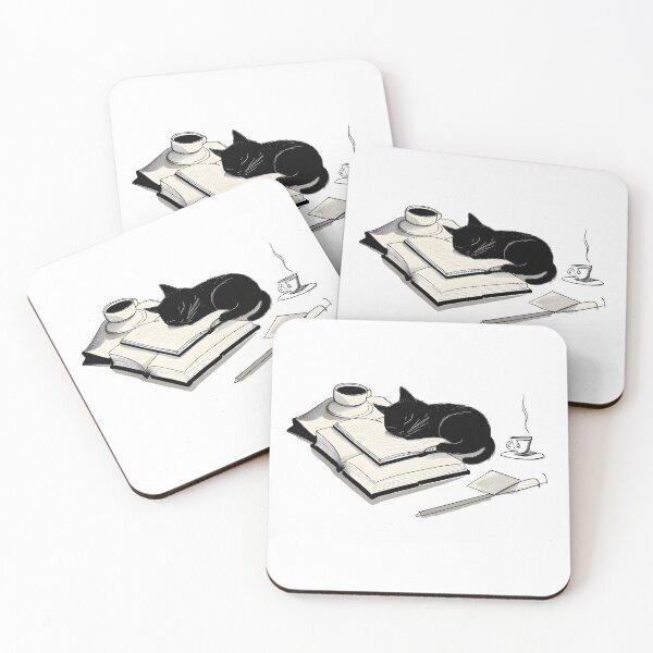 Item preview, Cute Black Kitten Sleeping on a Pile of Books  - Cat Lovers designed and sold by SparroCreative.