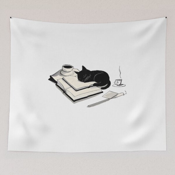 Item preview, Cute Black Kitten Sleeping on a Pile of Books  - Cat Lovers designed and sold by SparroCreative.