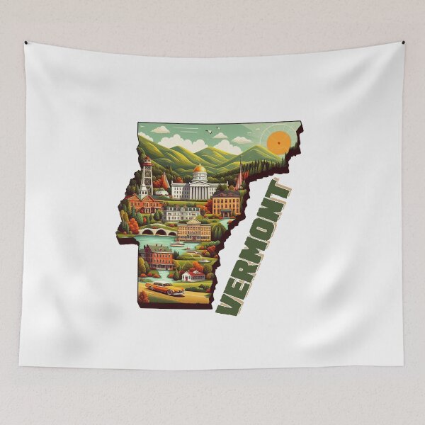 Item preview, Vermont retro travel map of United States designed and sold by CleanDecor.