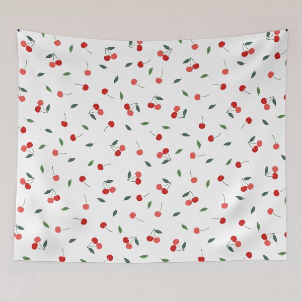 Item preview,  Red cherry fruits with green leaves designed and sold by CHERRY--SHOP.