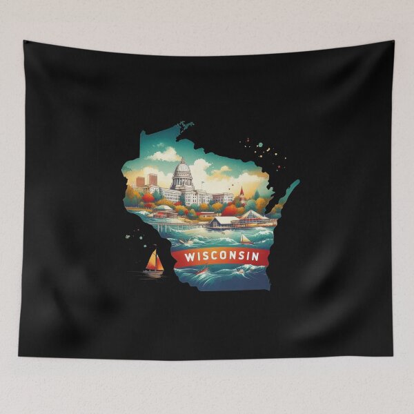 Item preview, Wisconsin retro travel map of United States designed and sold by CleanDecor.